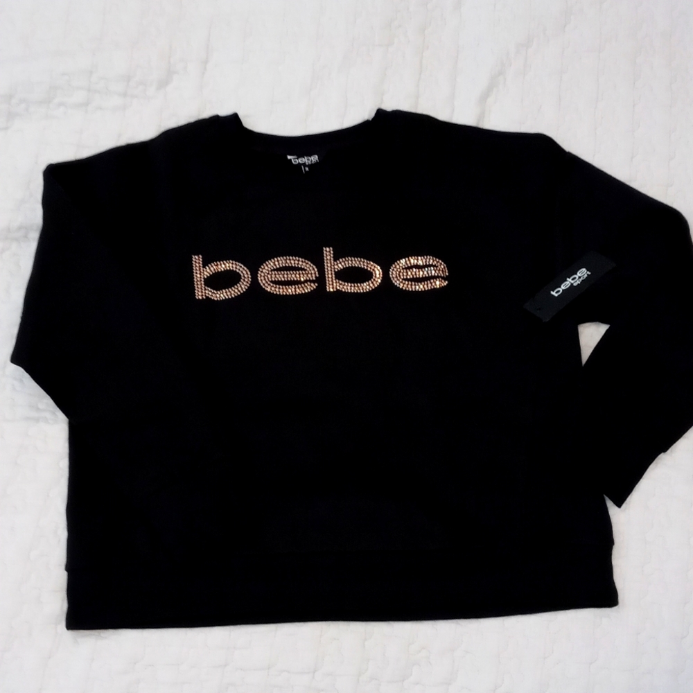 Brand New NWT Ladies bebe sport Rhinestud Pullover Crop Sweatshirt Size 1X